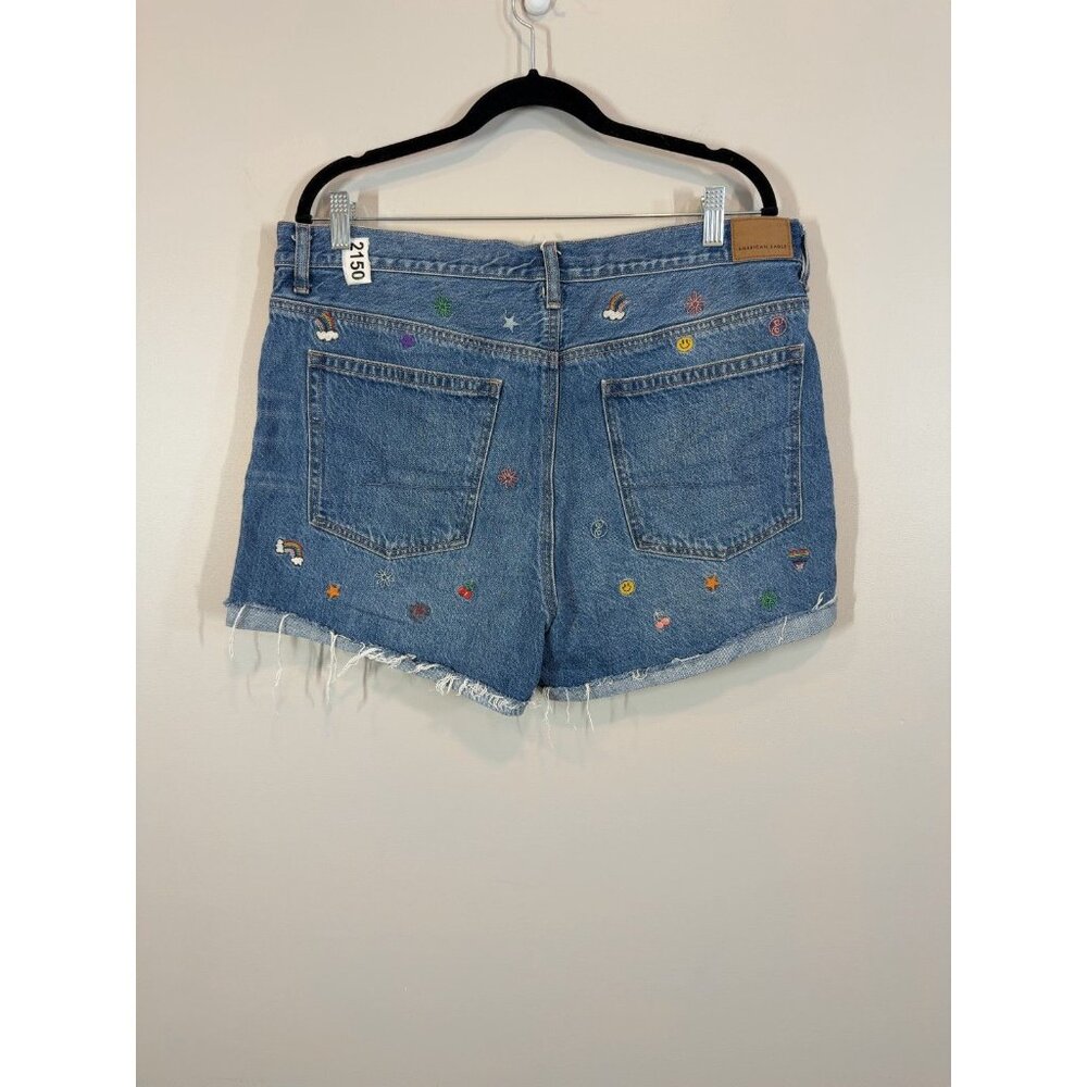 American Eagle Outfitters 90s Boyfriend Denim Shorts Embroidered US 16 - Picture 2 of 7